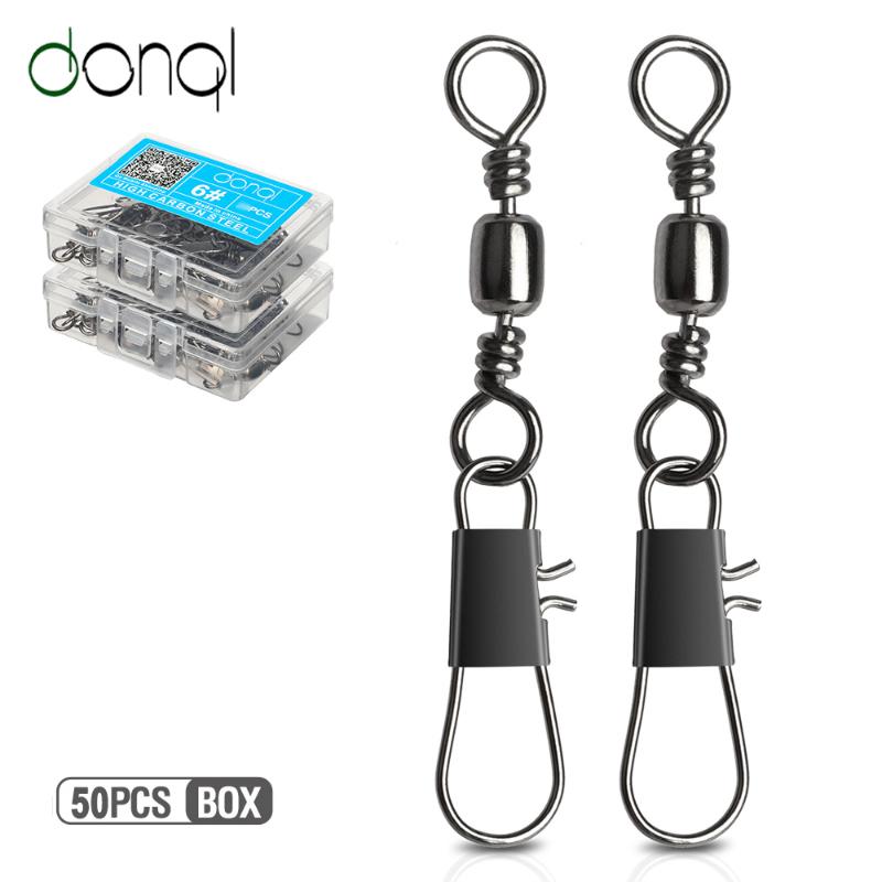 

DONQL 50pcs/lot Convenient Interlock Snap Fishing Connector Rolling Swivel Pin Bearing 1#-14# Fishhooks Lure Carp Fishing Tackle