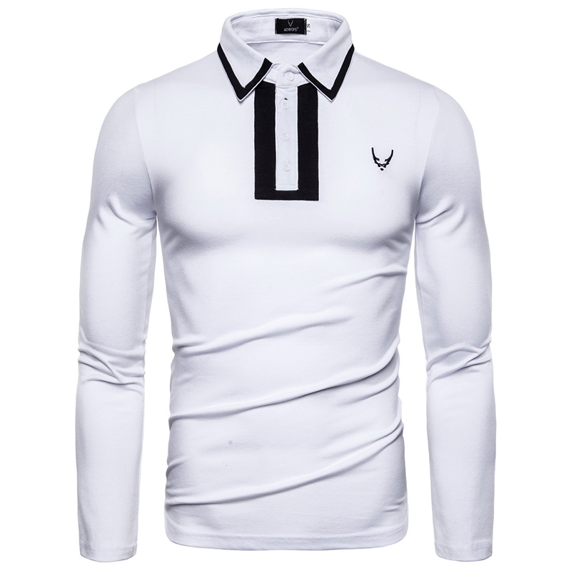

European Design Cotton Polo Shirt Men Autumn Fashion Lapel Long Sleeve Polo Camisas High Quality Embroidery Man Tops YT041, Black