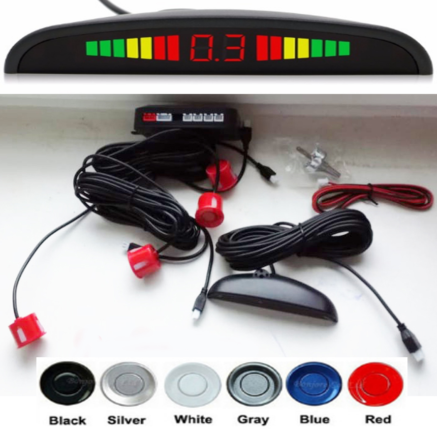 Coche Sensores de Estacionamiento Reversa 4 Sensores Zumbador Radar Led Pantalla Verde Gris