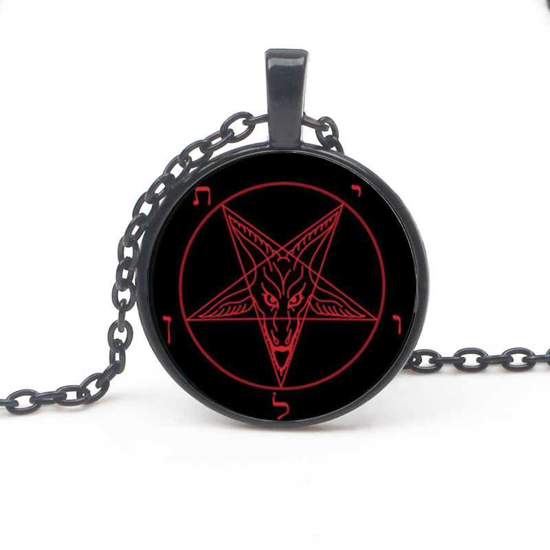 

Vintage Red Black Pentagram Pattern Pendant Necklace Goat Devil Baphomet Necklace Satan Men Women Gothic Style Accessories Gifts
