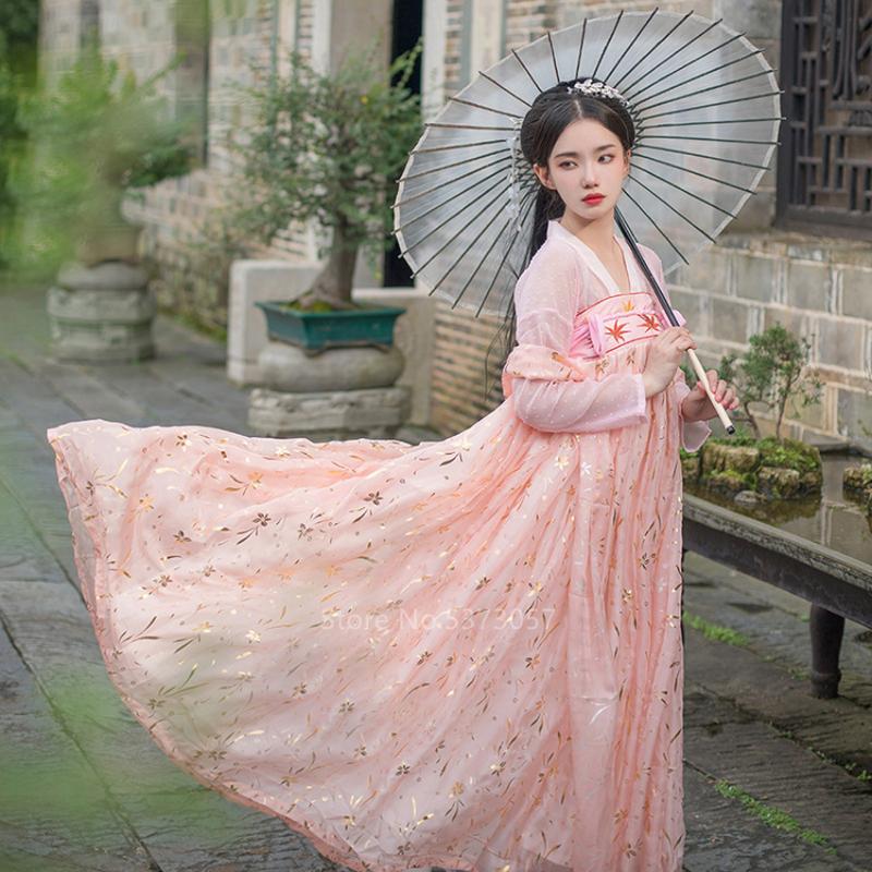 

Stage Wear Koi Autumn Hanfu Dress Women Princess Cosplay Fairy Embroidery Pink Floral Folk Dance Costume Ancient Chinese