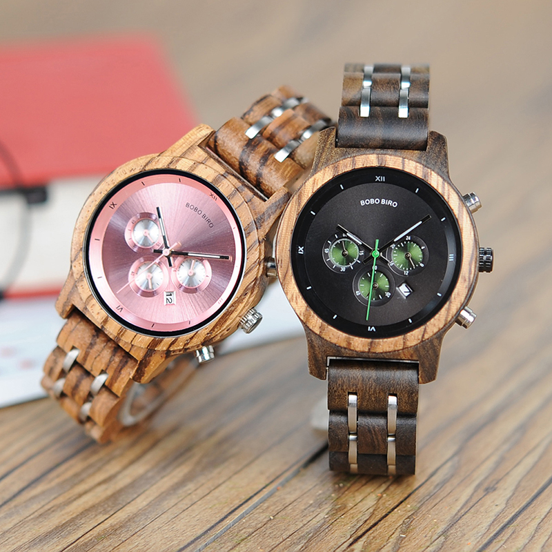 Bobo Bird Femmes Montres Chronographe Date Quartz Montre Luxury Polyatile Dames Timepieces en bois Accepter Logo Drop Shipping C19010301