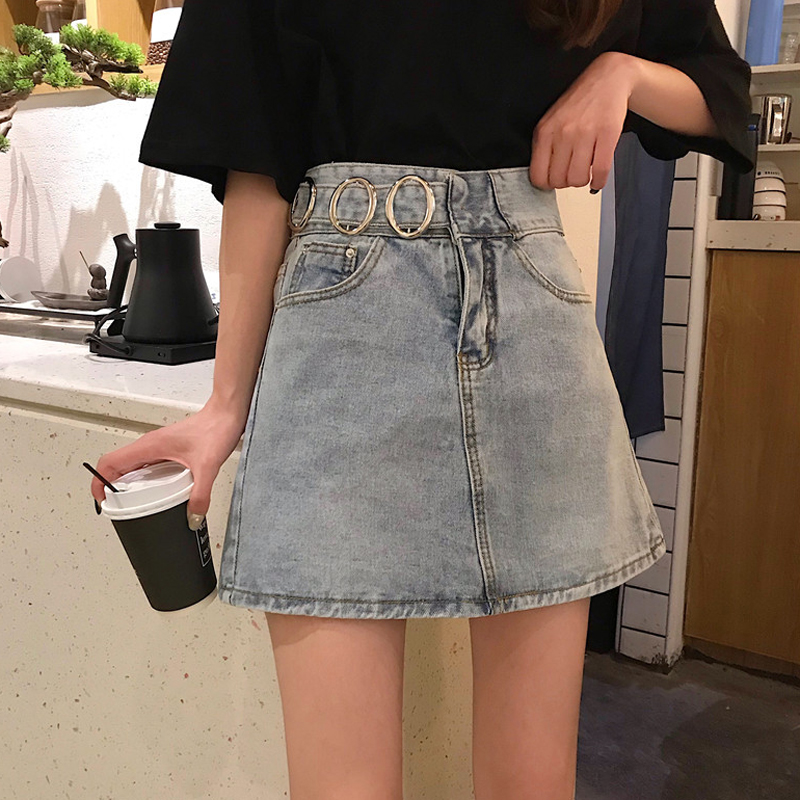 

2020 Women Summer Blue Solid Casual High Waist Pencil Denim Skirts High Street Pockets Button All-matched Jeans Skirt