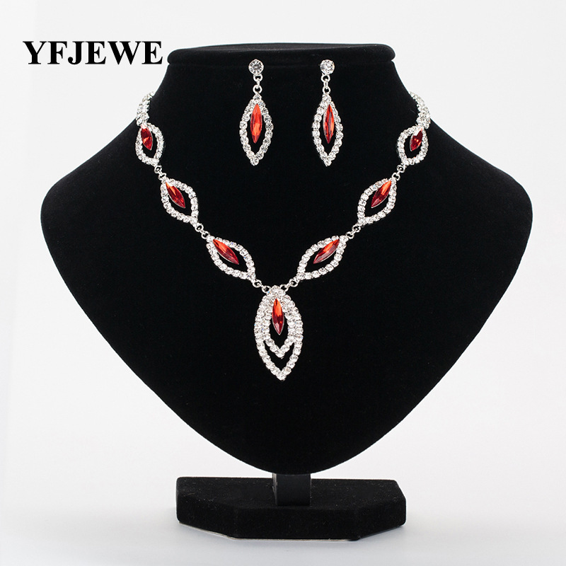 

Accessories Luxurious Austria Drill Crystal Exquisite Woman Necklace Earrings Suit, Red