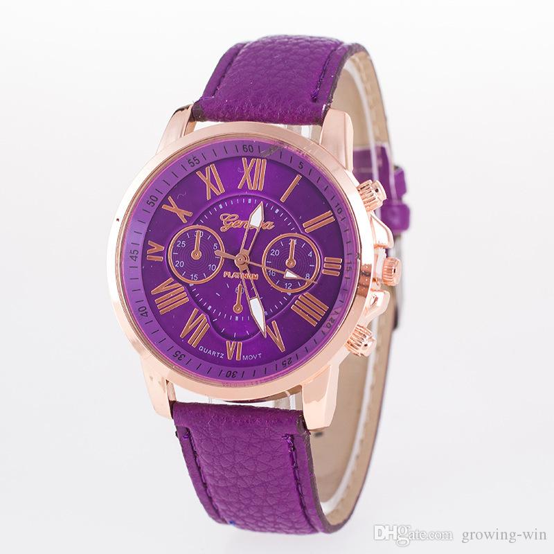 

Hot sales Unisex Geneva Leather PU Quartz Watches Men Women fashion casual Roma Men Watch Casual dress rose gold wrist watches YD002, As picture