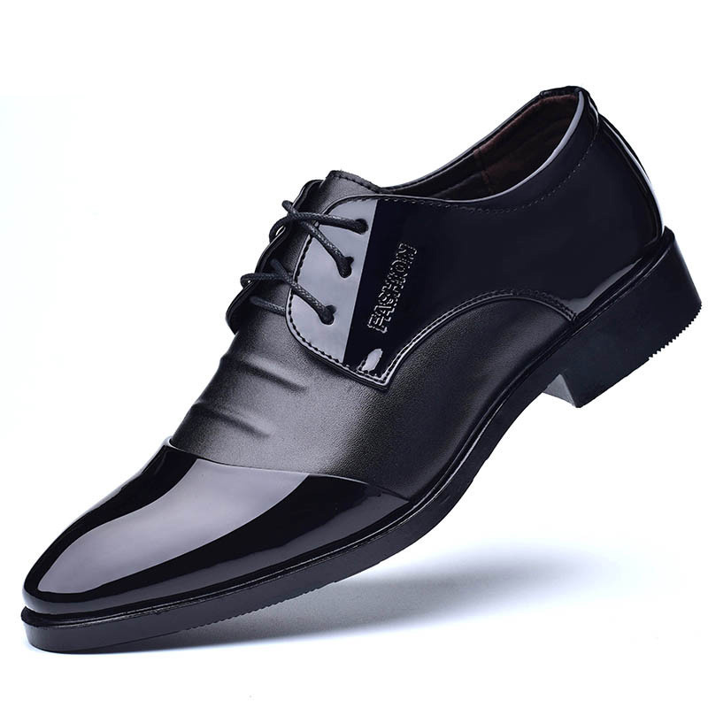 

2019 new men's shoes leather formal shoes men oxford shoes for men tip head bright dress loafers leather business leather, Black