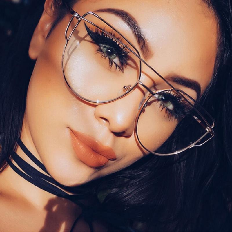 

Wholesale-New Fashion Cat Eye For Women Glasses Men Optical Lens Metal Frame Sunglasses Female Vintage Transparent Glasses