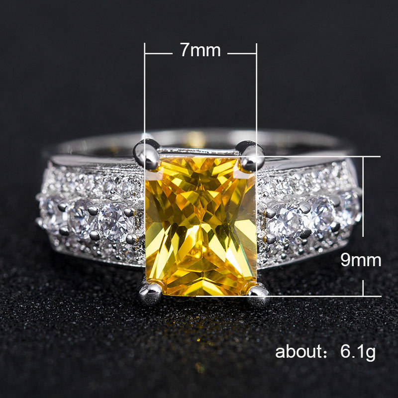 

Euramerican Fashion Pop Yellow/Red Crystal Zircon Princess Rings Luxury Square Zircon Wedding Rings for Women Party Jewelry Anel