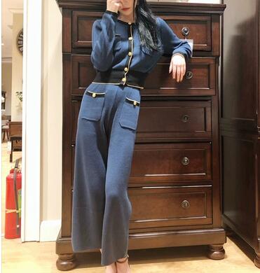 

Knitting suit Women's Spring 2019 New Morandi long-sleeved blouse with 100 pairs of trousers two-piece set free shipping, Customize