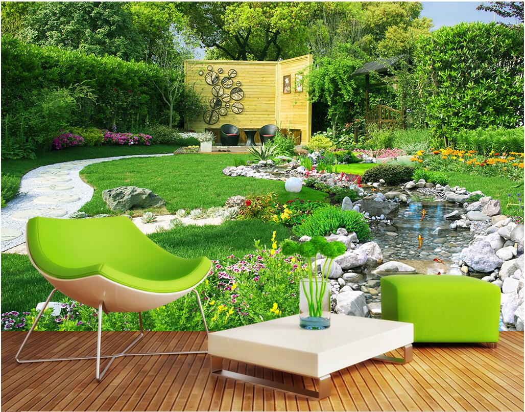 

WDBH 3d wallpaper custom photo Green garden river landscape tv background home decor living room 3d wall murals wallpaper for walls 3 d, Non-woven