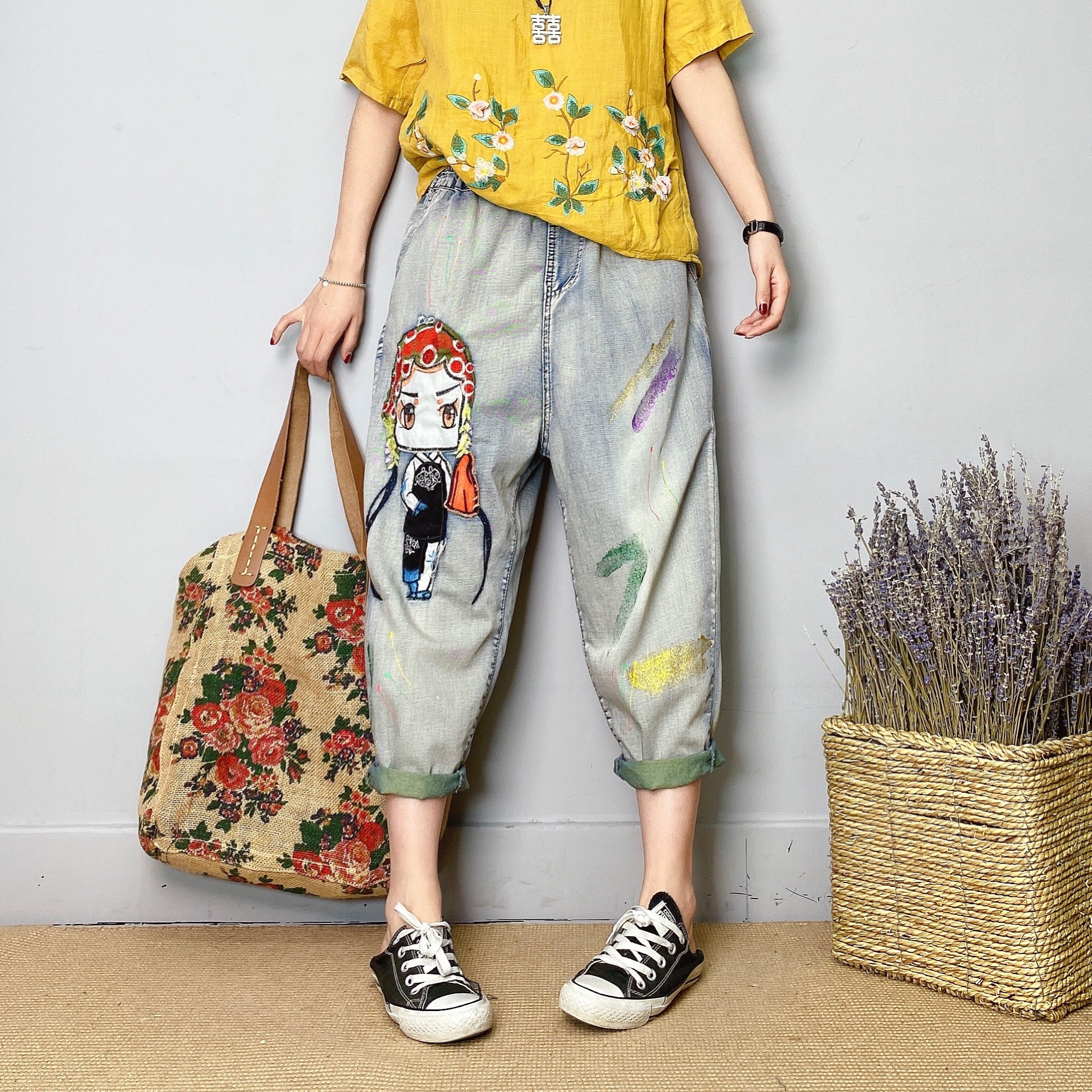 

Light Blue Silk Cotton Thin Section Day 7 Minutes Of Pants Female Elastic Waist Belt Bk4660