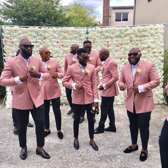 

2019 Jamaica Blush Pink Groomsman Suit Best Man Suit Blazer+Pants Groom Tuxedo Custom Mens Wed Tuxedo for Wedding, Black;gray