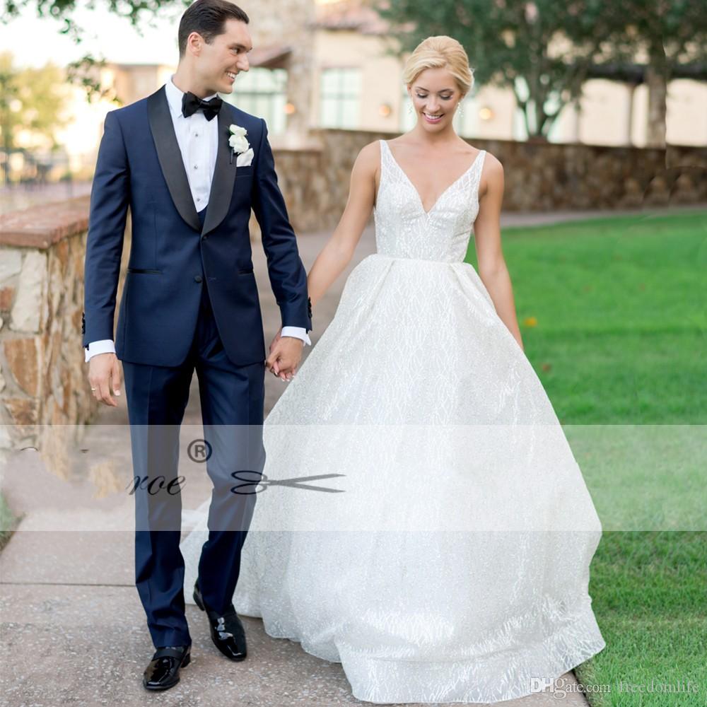 Discount Bling Fairytale Country Wedding Dresses 2019 Open Back