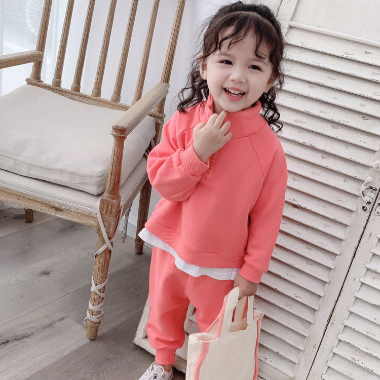 

Kids Designer Sets Children Solid Color Plus Velvet Sports Suits Two Piece Set Fashion Tops + Pants Boys and Girls Warm Clothes Top Quality, Pink