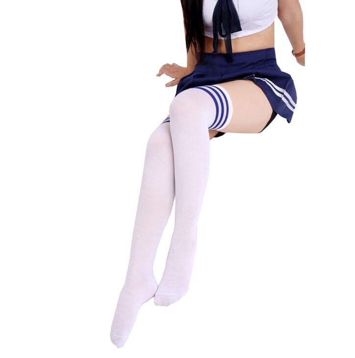 High Elasticity Girl Cotton Knee High Socks Uniform Blue Coral Trees Women Tube Socks