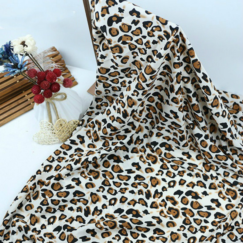 Width 59" Opaque Leopard Print Crepe-de-chine Printed Chiffon Fabric Dress Skirt Fashion Clothing Material By the Half Yard-image-540720831
