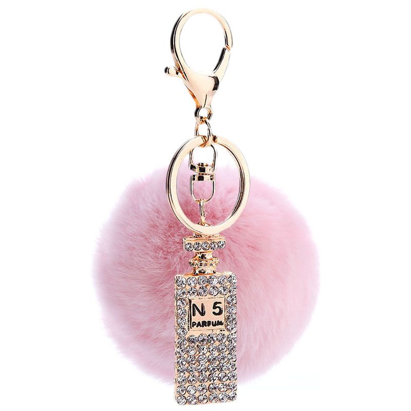 

Rabbit Fur Ball Plush Crystal Perfume Bottle Keychain Bag Car Purse Key Chain Ring Pendant jewelry Keyring Gift Souvenir Wholesale