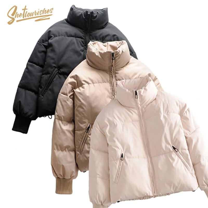 

Sheflourishes Bread Parka Women Winter Retro turtleneck Long Sleeve Oversize Coat zoravicky Loose Casual pocket Zipper Jacket BF, Beige