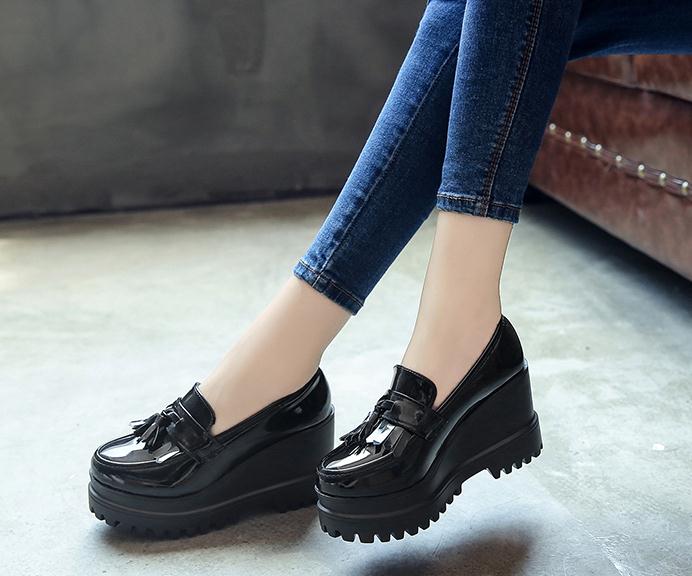 

2019 Women's shoes in Spring and Autumn with New style Slope heel Thick bottom round head waterproof table @2807, Black