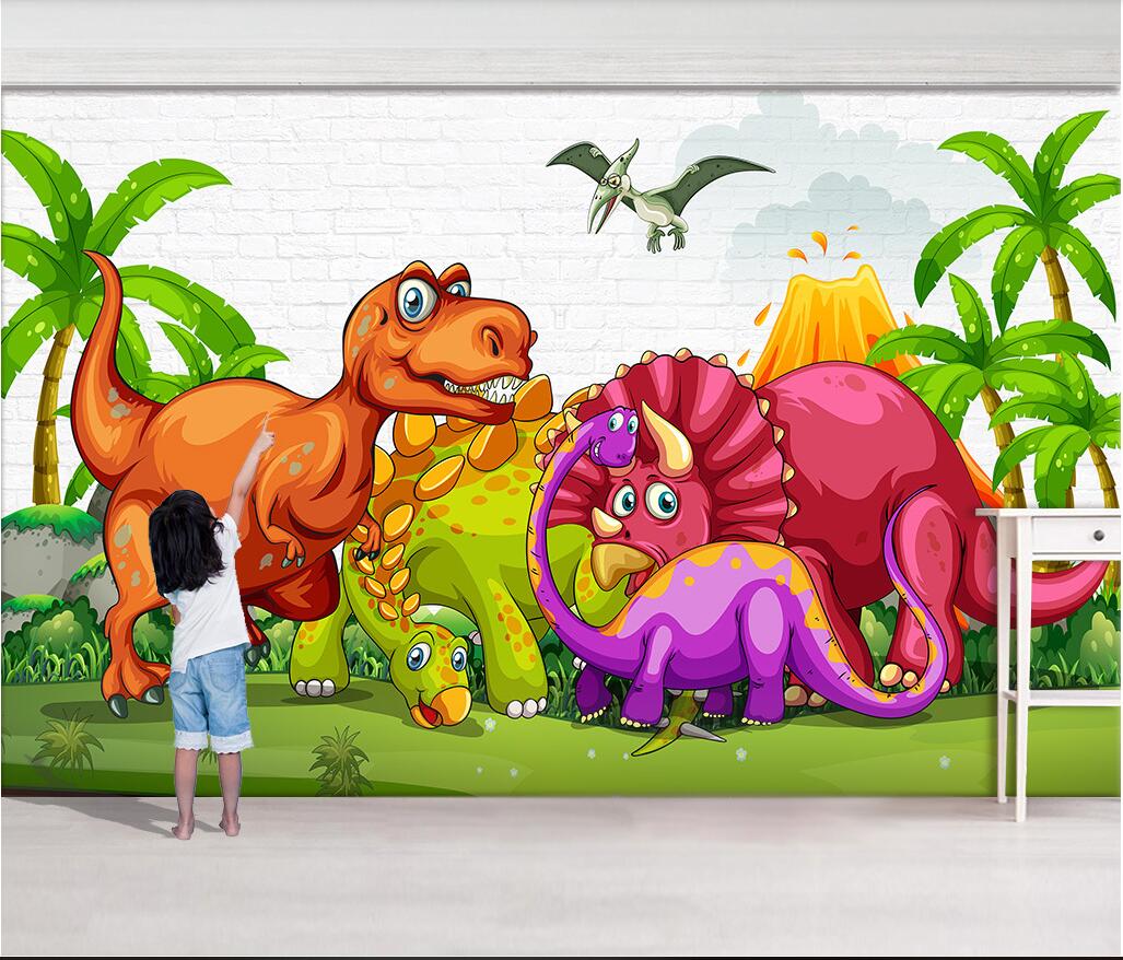 

3d room wallpaper custom photo non-woven Cartoon hand drawn Jurassic Dinosaur Paradise Tyrannosaurus Remnant murals wallpaper for walls 3 d, Picture shows