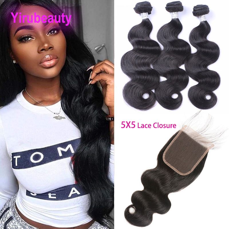 

Malaysian Human Hair Bundles With 5X5 Lace Closure Natural Color Body Wave Virgin Hair Extensions With Lace Closure Baby Hair 4Pieces/lot