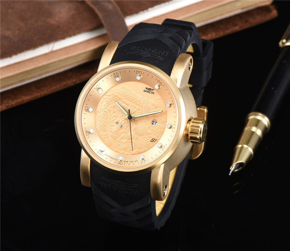

INVICTA S1 dragon Design relogio invicta Men Watch Large Dial Silicone Strap Quartz Wristwatches Relojes Best gift free shipping, Black