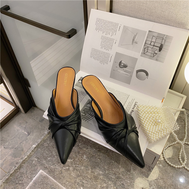 

DEAT 2020 Summer Fashion Pointed Toe Shallow Crystal Bling Temperament Small Heels Slippers Women Shoes Tide SE518, Black