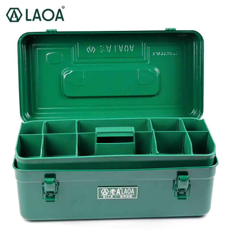 

LAOA Sheet Iron Suitcase Two Layers Multi-purpose Storage Boxes Hardware Kit Parts Tools Cases Green Color