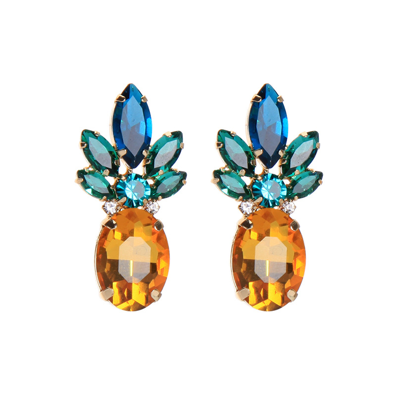 Tendance S925 Silver aiguille mignon cristal ananas gouje boucles d'oreilles simples mode jaune bijoux fille boucles d'oreilles