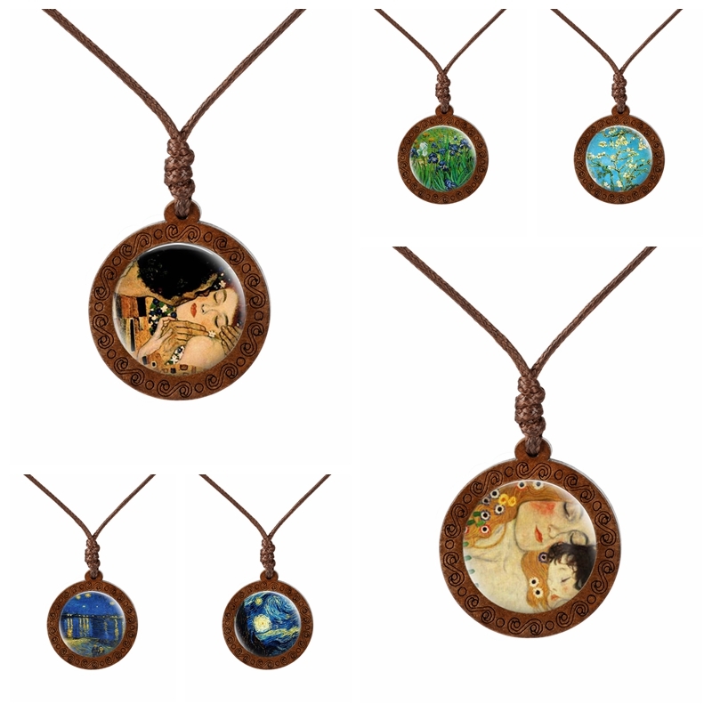 

Gustav Klimt Landscape Artistic Image Glass Cabochon Tree Necklace Vintage Rope Necklaces Women Fashion Jewelry Gift