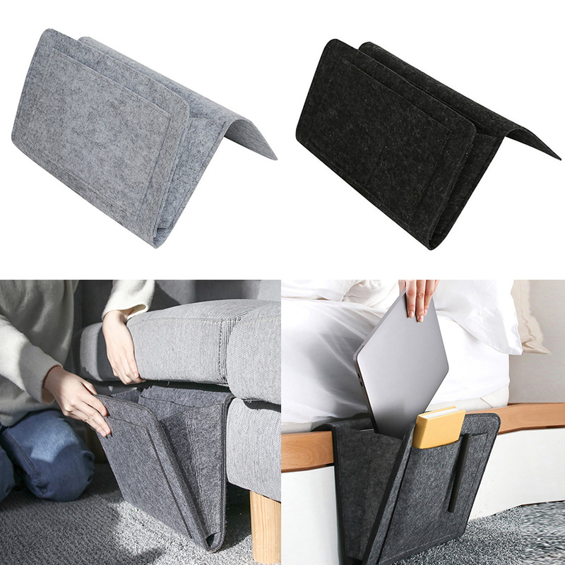 

Bed Storage Bag Pocket Felt Bedside Hanging Storage Organizer Dorm Room Book Magazine TV Remote Bunk Holder For Table Sofa, Black