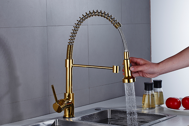 

Pull Out Kitchen Faucet Tap Swivel Spouts Extensible Spring Mixer Pull Down Kitchen Sink Faucet Luxury Faucet for Kitchen Gold