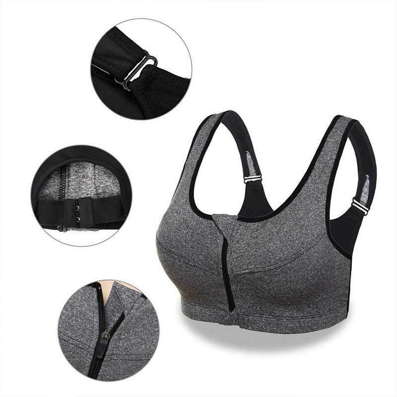 

Womens Comfort Solid Color Rimless Bra Bounce Control Front Zip Sports Bras High Impact Anti- Vests For Spots Running Yoga, Black