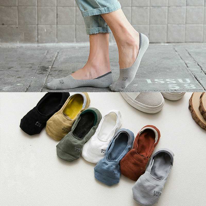 

New personality 7 color shallow mouth ring silicone invisible socks 7 days English week male boat socks, Multi