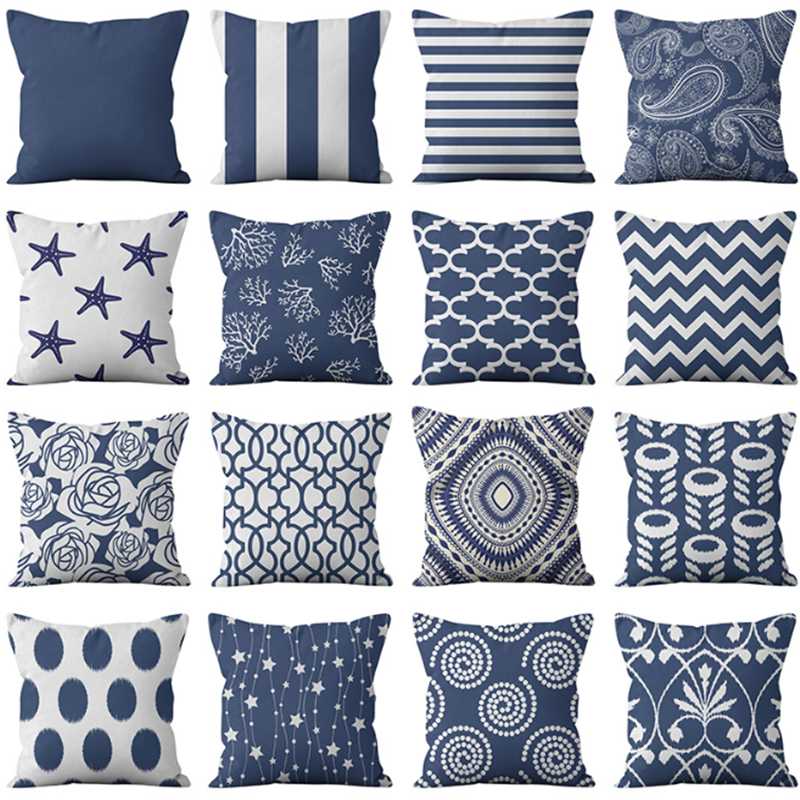 

Nordic Gemocratic Stripe Linen Decorative Throw Pillows Navy Pillowcases For Sofa Chair Seat Car Home Decoration Cushion Cover, 19