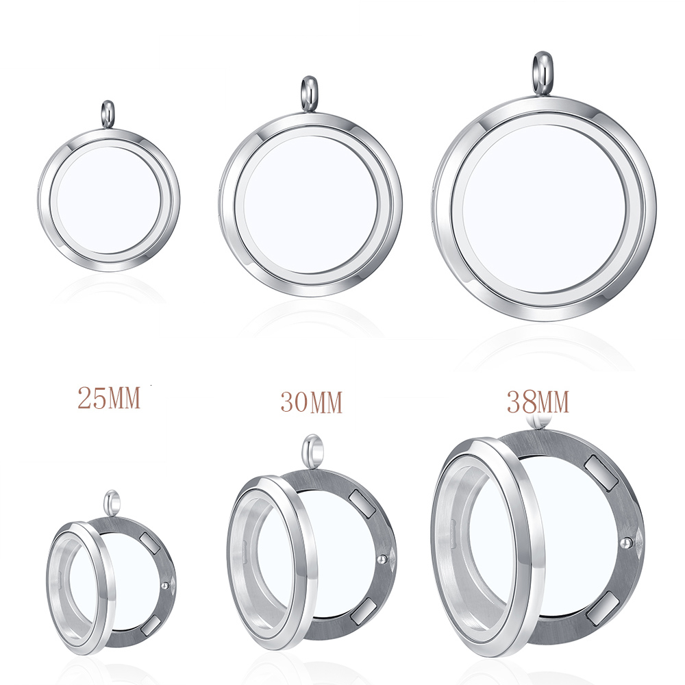 

10pcs 316L Stainless Steel 25mm 30mm 38mm Magnetic Plain Glass Locket For Necklace Custom Floating Charms Keepsaking Xmas Gift T191203