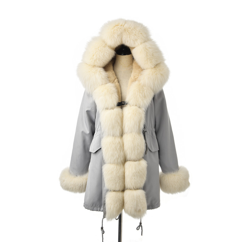 

FURSARCAR Fashion Jacket Real Fur Parka Women Luxury Winter 80 CM Long Coat With Fur Collar And Cuff Casual Warm Parka, Khaki
