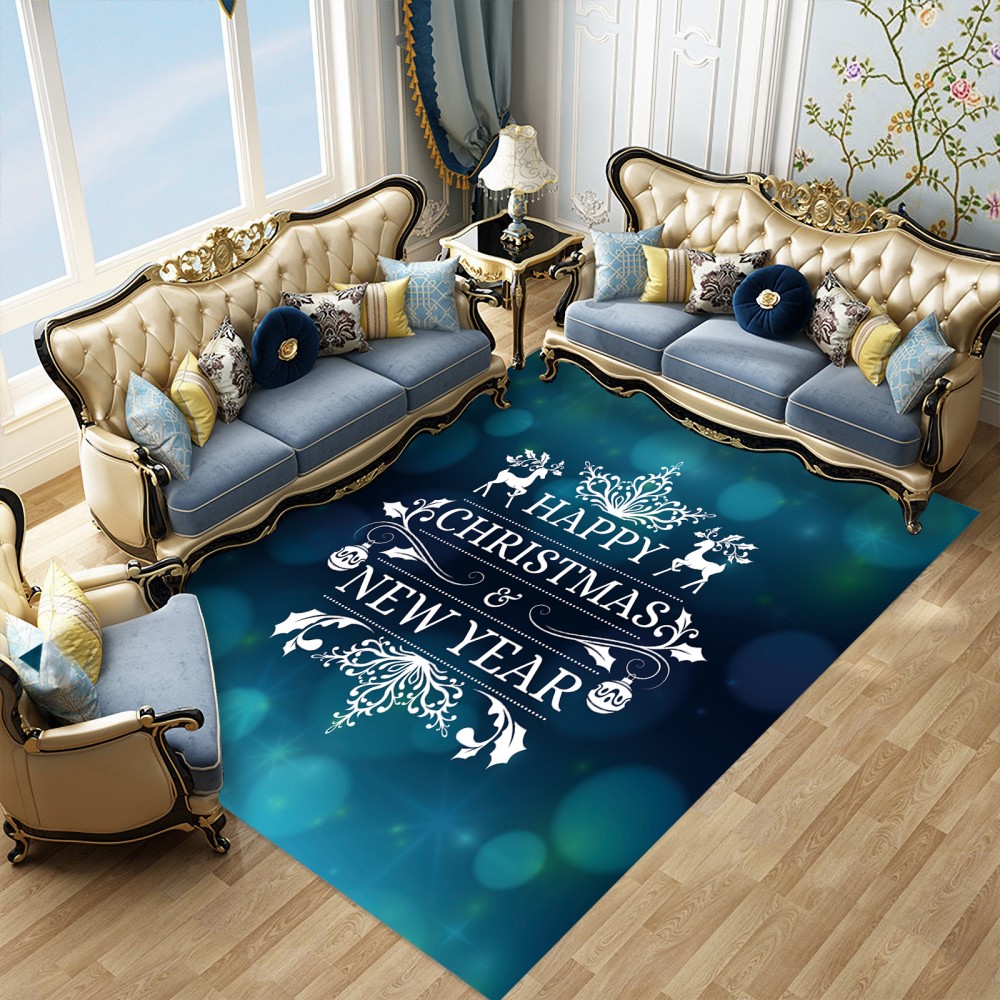 

Merry Christmas Entrance Door Mats Happy New Year Printing Non-Slip Polyester Fabric Floor Mats Bathroom Kitchen Absorbent, Color-1