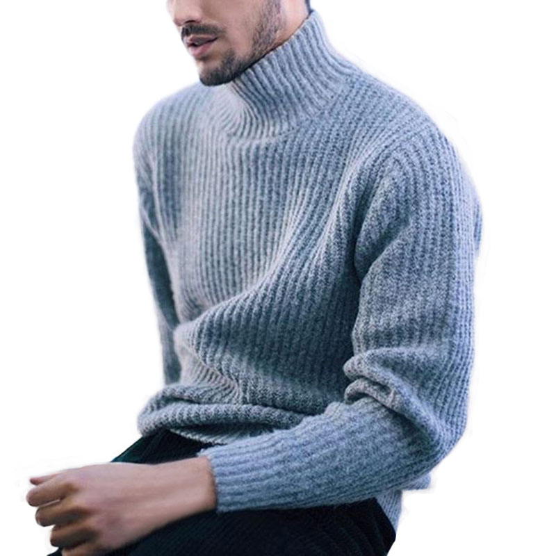 Men's Sweater Autumn Winter New Turtleneck Long Sleeve Ribbed Sweater Winter Warm Knitted Woolen Sweaters Men's Jumpers Pullover