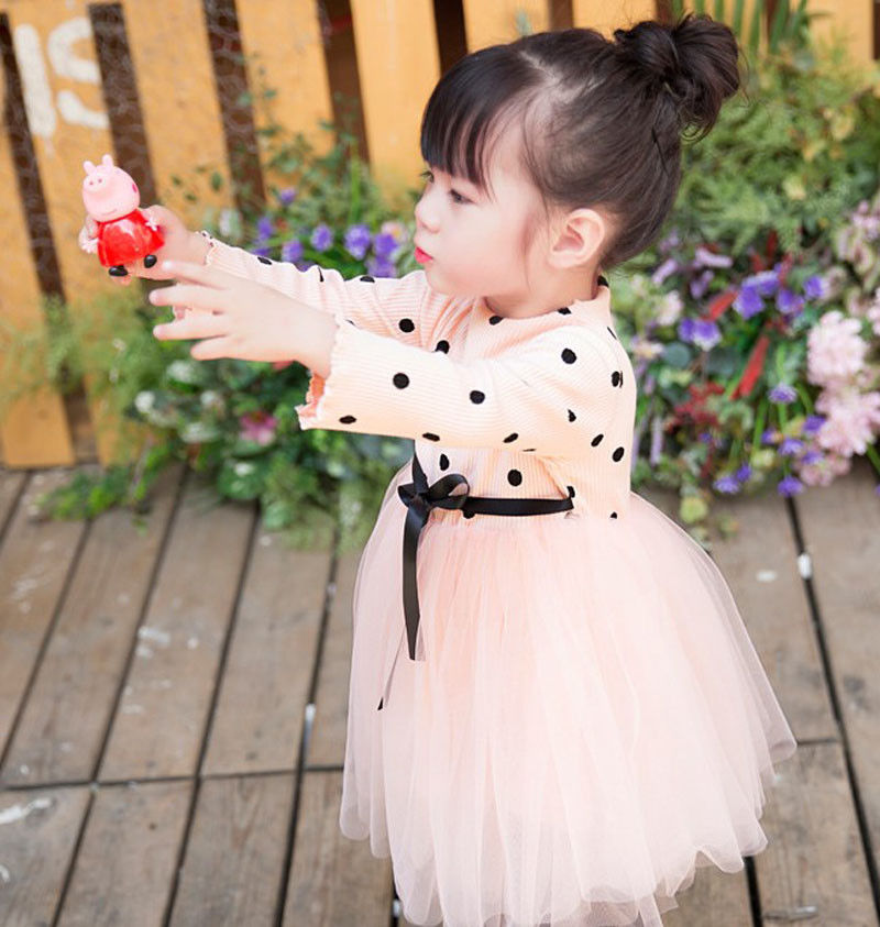 Cute Newborn Kids Babys Girls Clothes Long Sleeve Knit O-Neck Cotton Sashes Dot Lace Tulle Tutu Dress Kid Baby Girl Clothes-image-469218819