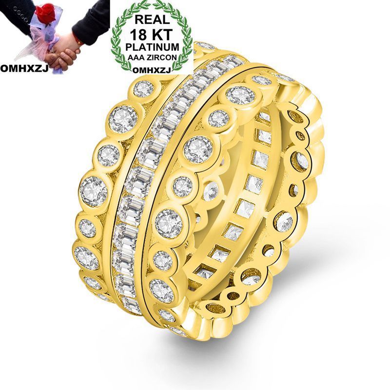 

OMHXZJ Wholesale Personality Fashion OL Woman Girl Party Wedding Gift Gold White Lace Zircon 18KT Yellow Gold Ring RN20, Silver