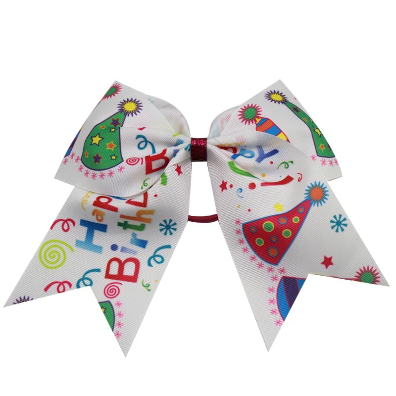 

birthday cheer bows summer hair bows for girls, White