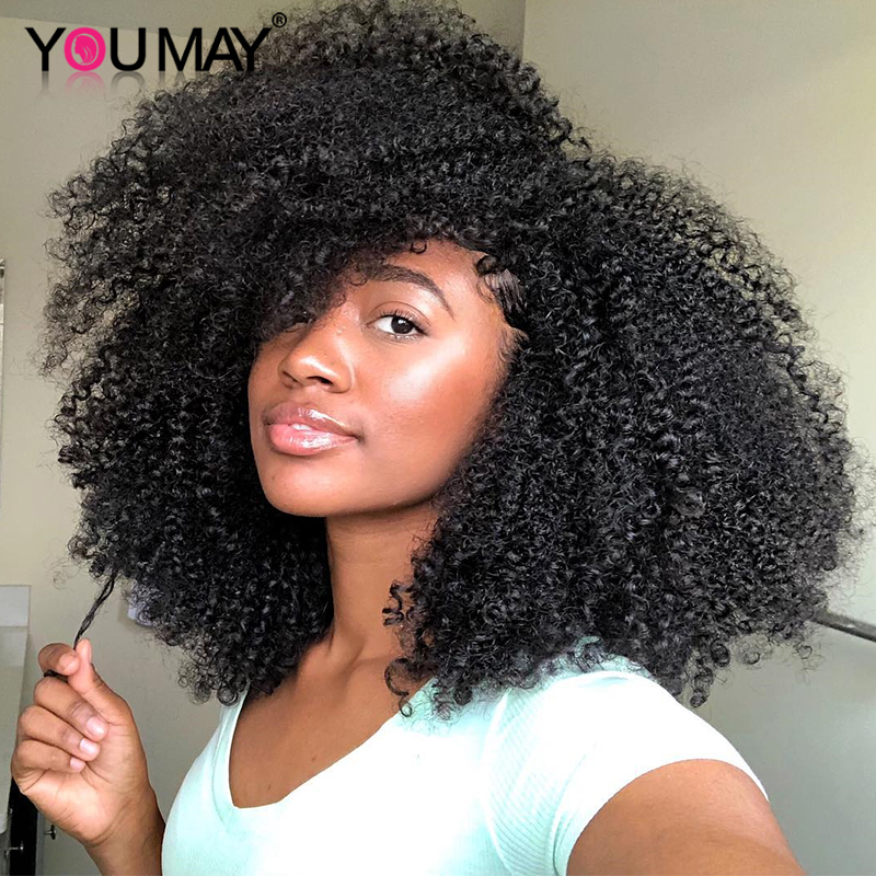 

Kinky Curly Lace Front Human Hair Wigs 13x6 Short Bob 250 Density Lace Frontal Wig For Women Full You May Black Peruvian, As pic