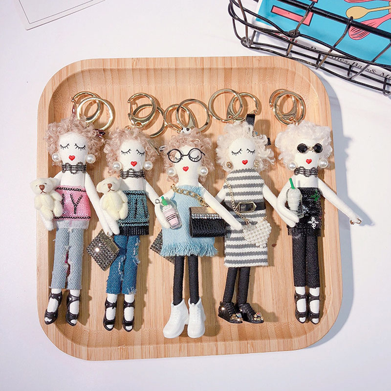 

New Fashion Woman And Girls' Bag Charm Creative Girl Doll Keychain Bag Pendant, Silver