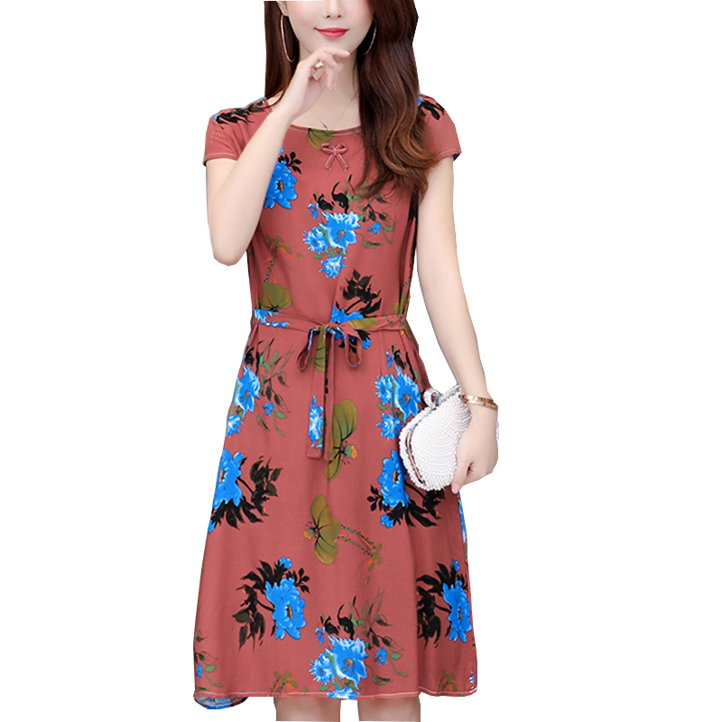 

Summer New Women Cotton Dress Floral Printed O-Neck Short Sleeve Casual Loose Vintage Dresses Plus Size 5XL Vestidos, Color 36