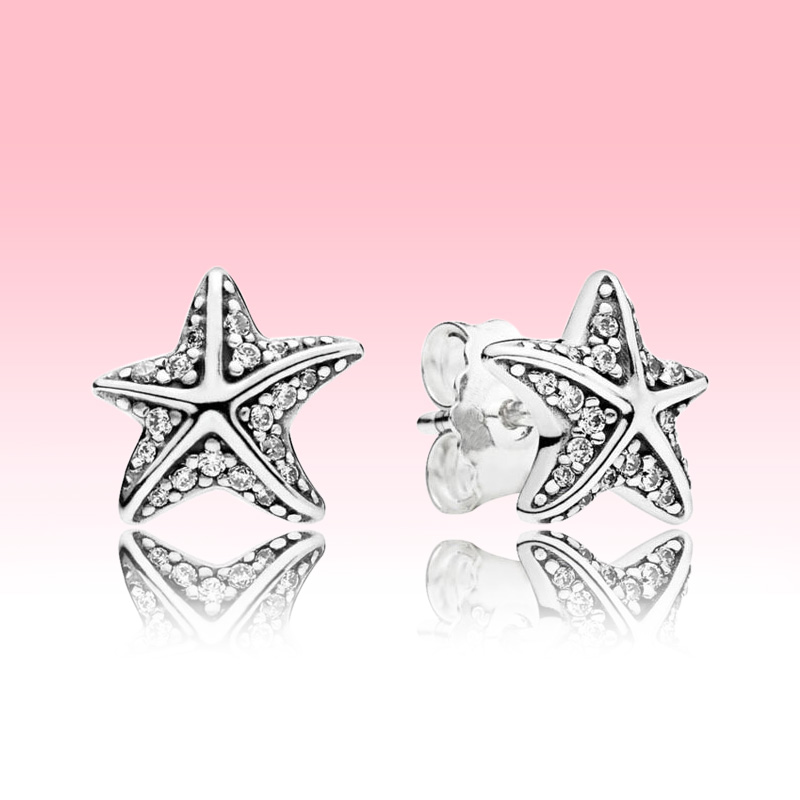 Real 925 Sterling Silver starfish Stud Earring Women Summer Jewelry Original logo box for Pandora High quality Earrings