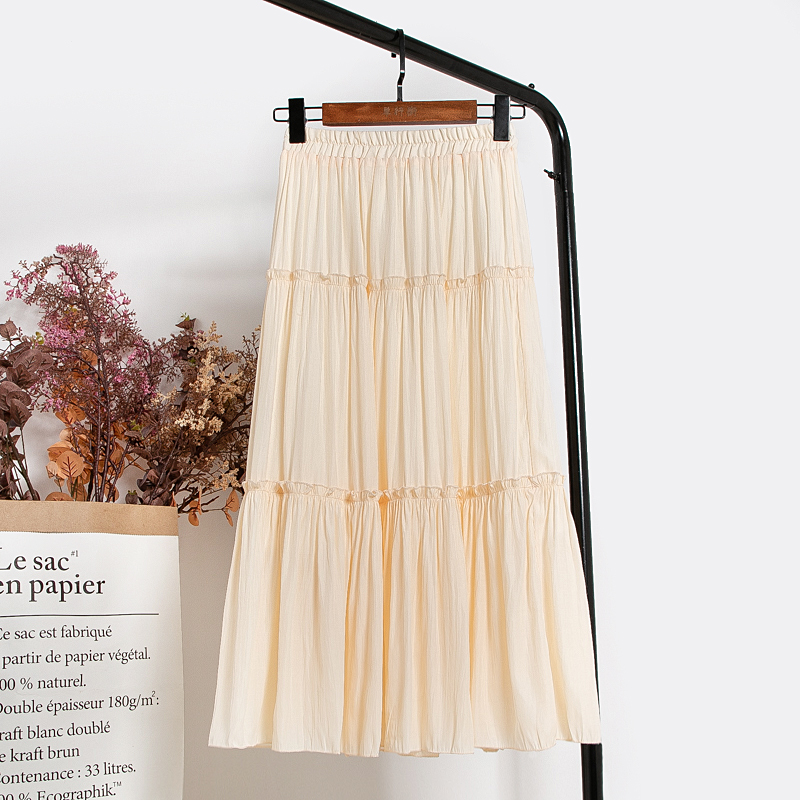 

Women Fashion High Waist Pleated Solid Color Ankle Length Skirt All-match chiffon Clothing Lady Casual Stretchy Skirts, Black