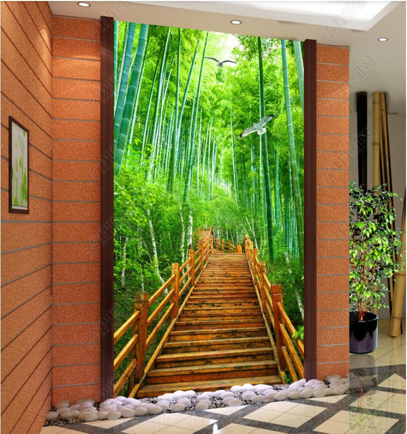 

3d wallpaper custom photo Bamboo forest stairs forest porch background wall painting muals wall paper for walls 3 d, Sky blue
