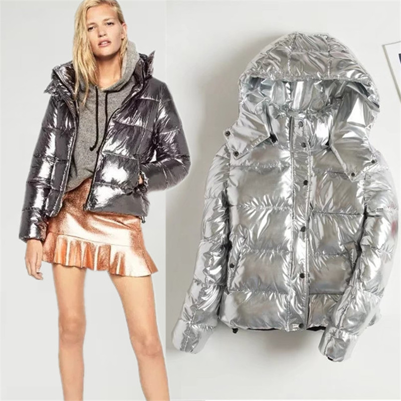 

Winter Down Jacket Women Coat 2018 Silver Metal Ladies Parka Fashion Winter Warm Coat Dames Abrigos Mujer Invierno