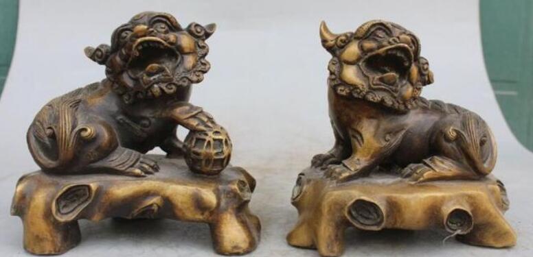 Antique Tibet Silver Guardian Lion Foo Fu Dog Door guard carved Statue A Pair